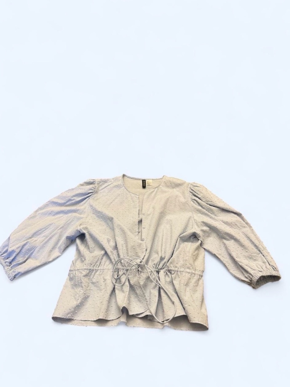 H&M Light Taupe Swiss Dot Peplum Blouse with Tie Waist - Neutral